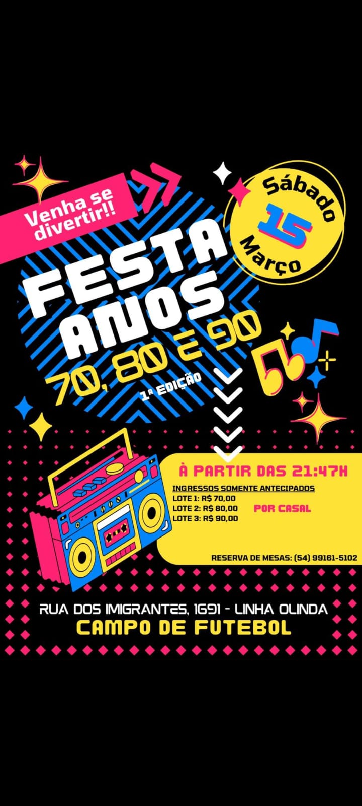 Festa anos 70, 80 e 90